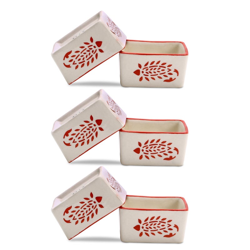 Caffeine Ceramic Handmade Red Boota Dip & Sauce (Set of 6 , 50 ML ) - Image 4