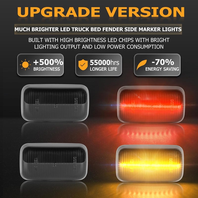 Gempro LED Dually Fender Side Marker Lights for 2015-2023 Chevy Silverado GMC Sierra 2500 3500 - Smoked Lens, 4PCS - Image 2