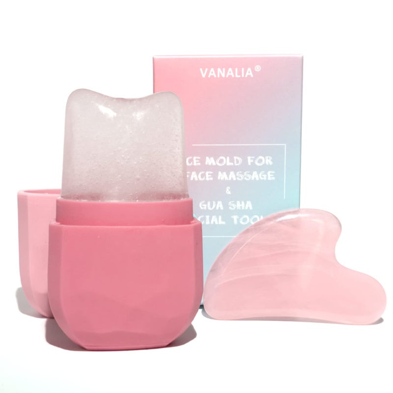 VANALIA Ice Roller and Gua Sha Set for Face Eyes and Neck  Skin Care Beauty Tools to Brighten Skin and Enhance Natural Glow Pink