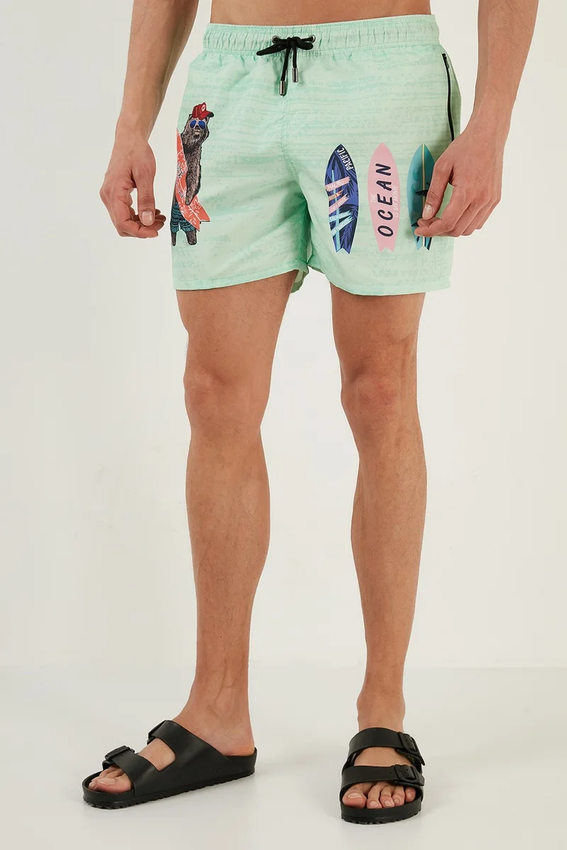 بوراتي Patterned Swim Shorts with Waistband and Pockets Men's Swimsuit Short 380K917
