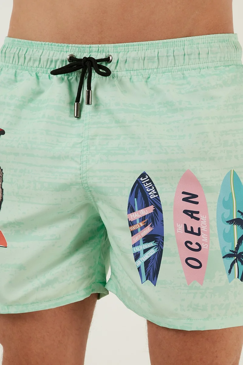 بوراتي Patterned Swim Shorts with Waistband and Pockets Men's Swimsuit Short 380K917