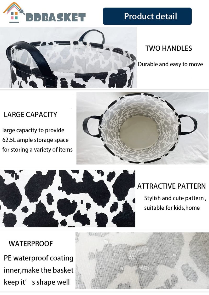 DDBASKET Cow Print Laundry Basket Baby Nursery Clothes Hamper Collapsible Toy Storage Bin Organizer with Handles for Kids,Boys and Girls Room Decor(Cow) - Image 3