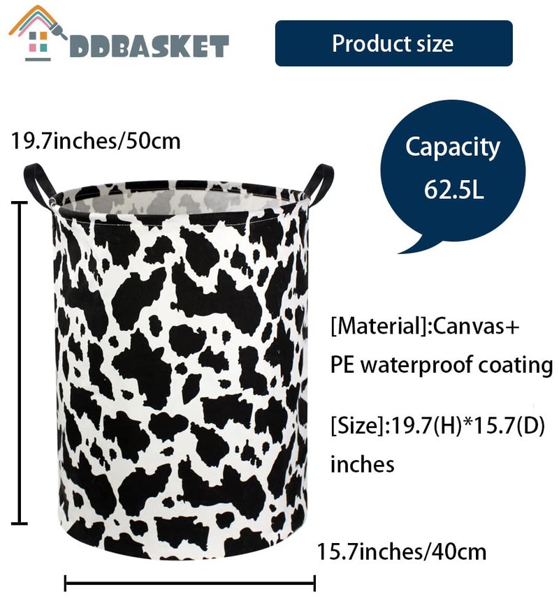DDBASKET Cow Print Laundry Basket Baby Nursery Clothes Hamper Collapsible Toy Storage Bin Organizer with Handles for Kids,Boys and Girls Room Decor(Cow) - Image 2