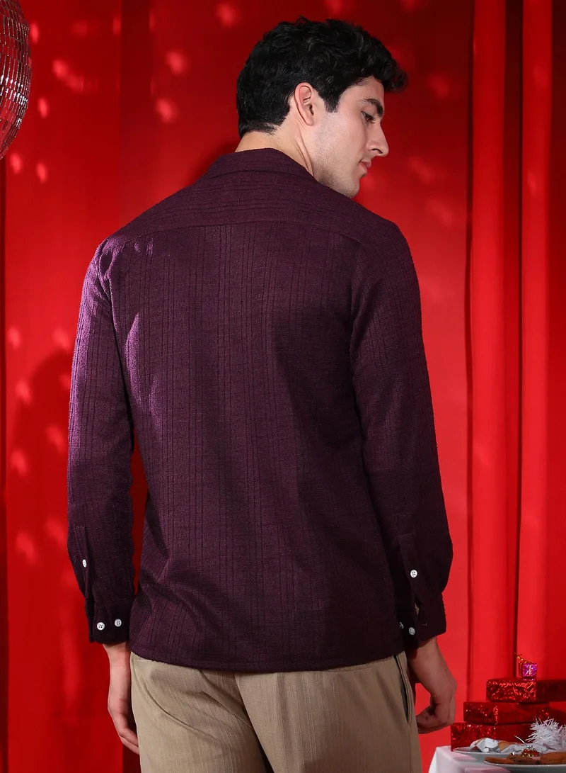 CAHOOT  Men's Plum Purple Tactile Cuban Shirt for Men | Best Price UAE