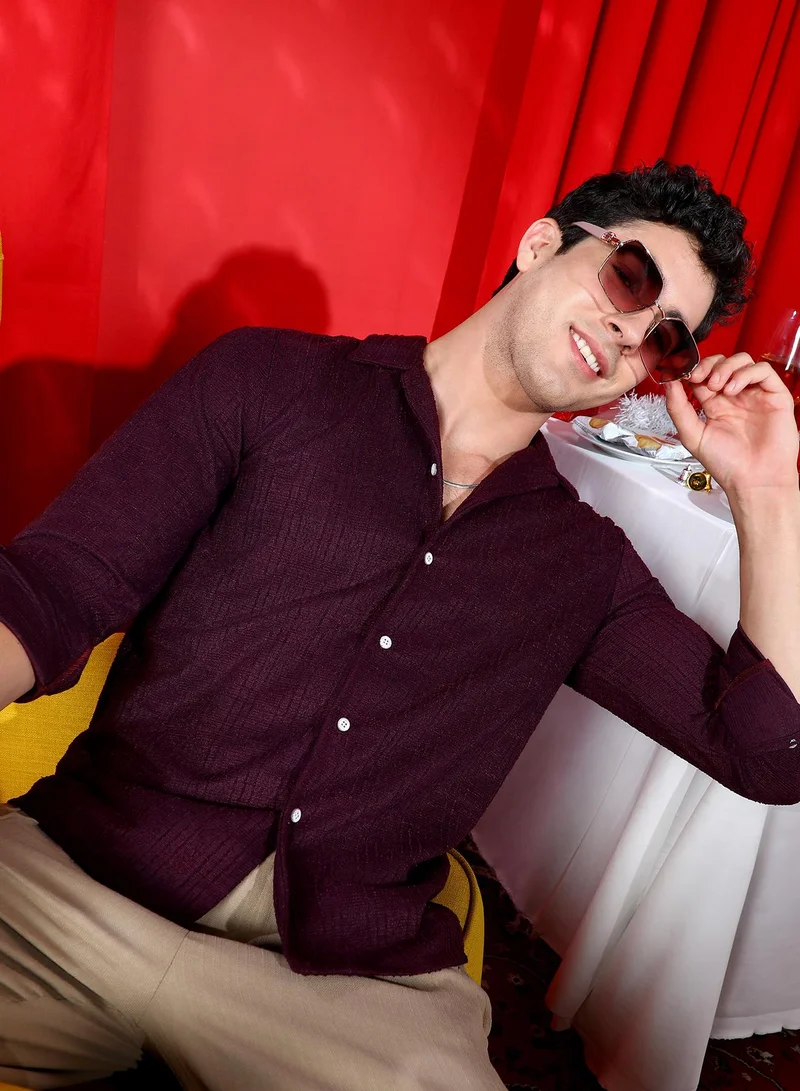 Men's Plum Purple Tactile Cuban Shirt