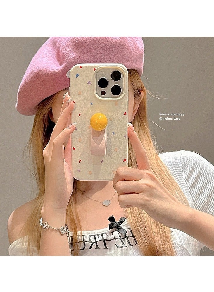 NIBEMINENT Protective TPU Case Cover For iPhone 15 Pro Max, Pigmentation White Background With Yellow Round Ball Ring