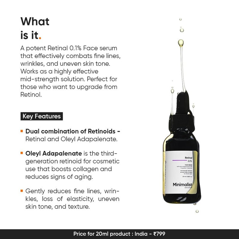 Minimalist Retinal 01 Face Serum  Reduces Fine Lines  Wrinkles  Enriched with Bakuchiol  Squalane  AntiAging  Hydrating Formula  For All Skin Types  20 ml - Image 2
