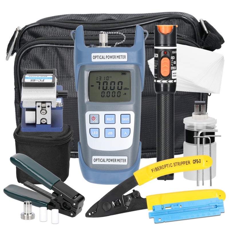 Fiber Optic FTTH Kit: Multicolor, 7 Calibration Wavelengths Power Meter - 360° Rotation Visual Locator, Automatic Springback Fiber Cleaver for Cold Connection Fiber Maintenance - Image 1