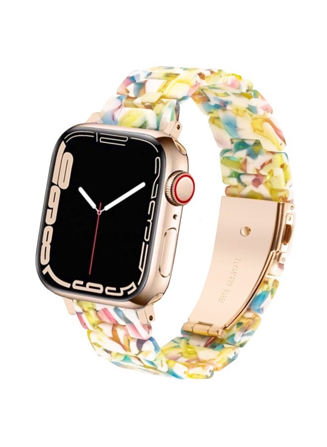 DEALELE Bands Compatible with iWatch 38mm 40mm 41mm, Colorful Resin Replacement Strap for Apple Watch Series 8/7 / 6/5 / 4/3 / SE Women Men, Yellow Floral - Image 1