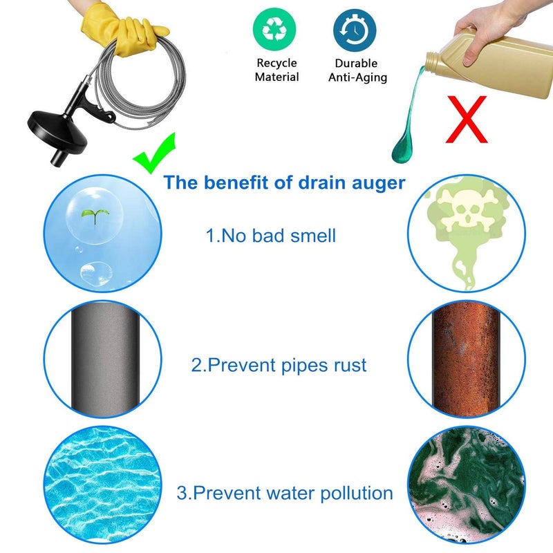 FLSEPAMB Drain Auger 25 Ft Plumbing Snake Snake Drain Clog Remove Tool Professional Sink Snake for Bathtub Drain, Kitchen Sink, Comes with Gloves and 25 Inch Snake Hair Clog Remover - Image 4