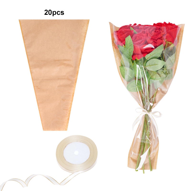 baotongle 20 Pack Flower Bags for Bouquets Flower Sleeves for Bouquets Bags with Ribbon for Valentine's Day Birthday Wedding Graduation Father's Day Gift Packing - Image 2