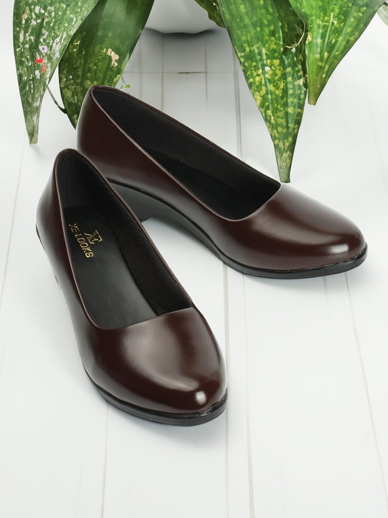 XE Looks Women's Brown Wedge Bellies | Slip-On Formal Shoes | Cushioned Footbed for Comfort | Stylish & Durable Design Bellies For Girls & Women - Image 2