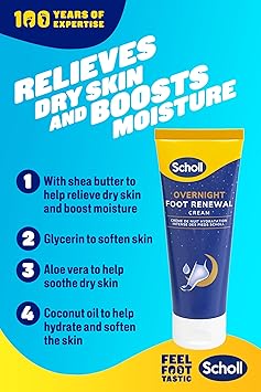 Scholl Overnight Renewal Kit Footcare Cream 60 ml Reusable Gel Heel Sleeves 1 Pair Moisturise Dry Feet Visible Results in 1 Night Contains 5 Urea and Shea Butter Podiatrist Approved - Image 5