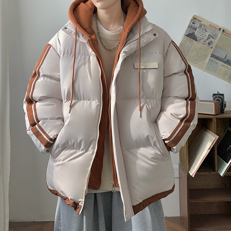American Style Two-Piece Illusion Cotton-Padded Jacket Blazer For Men Autumn Winter 2024 New Teenage School Campus Style Color B Khaki 