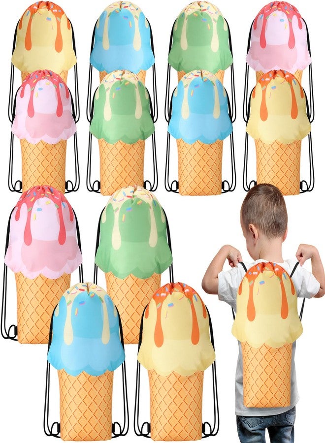 Sunnymove 16 Pcs Ice Cream Party Favor Bags Drawstring Ice Cream Cute Backpacks Summer Sweet Candy Goodie Treat Gift Bags for Two Sweet Birthday Party Baby Shower Wedding Donut Decoration (Cones - Image 1