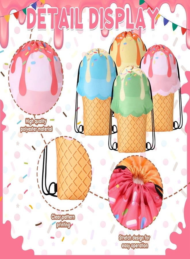 Sunnymove 16 Pcs Ice Cream Party Favor Bags Drawstring Ice Cream Cute Backpacks Summer Sweet Candy Goodie Treat Gift Bags for Two Sweet Birthday Party Baby Shower Wedding Donut Decoration (Cones - Image 3