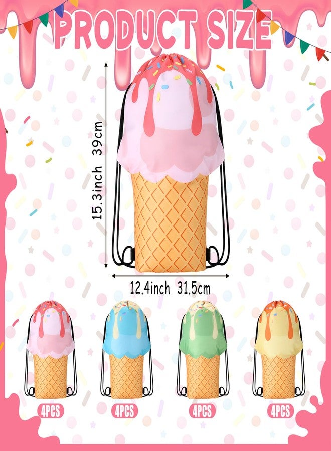 Sunnymove 16 Pcs Ice Cream Party Favor Bags Drawstring Ice Cream Cute Backpacks Summer Sweet Candy Goodie Treat Gift Bags for Two Sweet Birthday Party Baby Shower Wedding Donut Decoration (Cones - Image 2