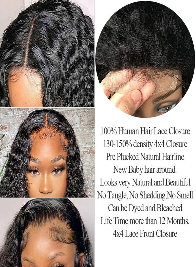 QTHAIR 18A Water Wave Transparent HD Lace Closure 4x4 Free Part 16" #1b 150% Density Unprocessed Wet and Wavy Virgin Human Hair Frontal - Image 2