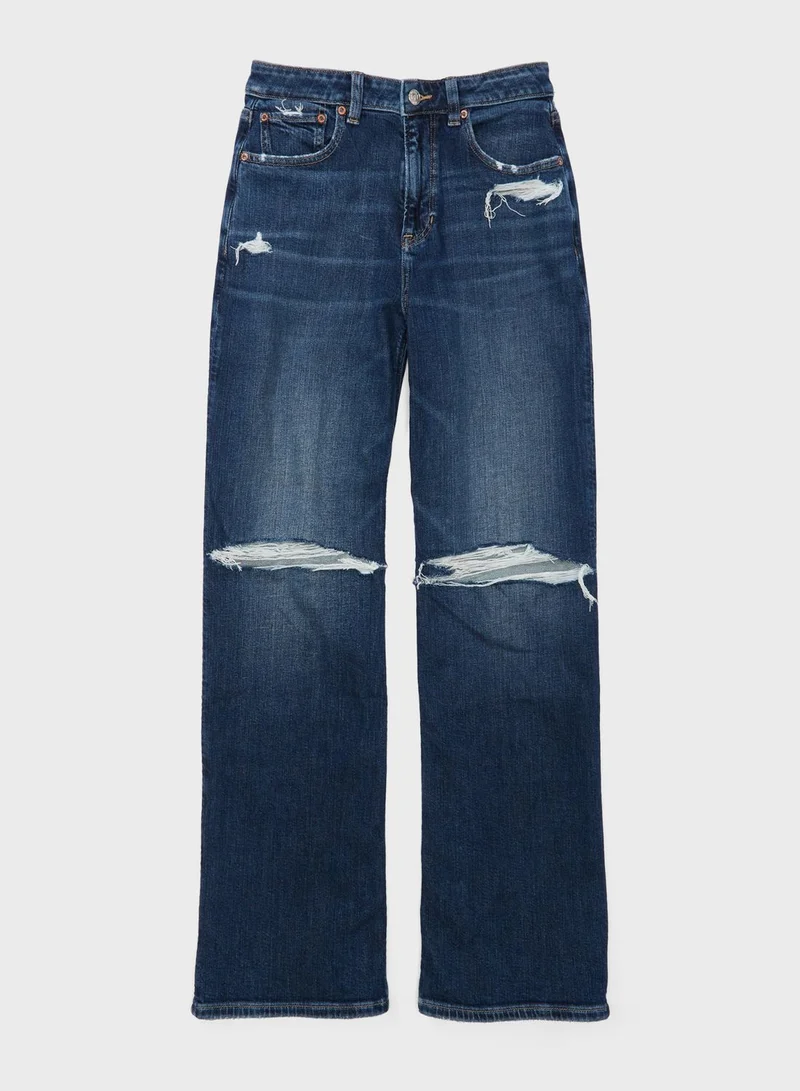 امريكان ايجل High Waist Straight Fit  Ripped Jeans