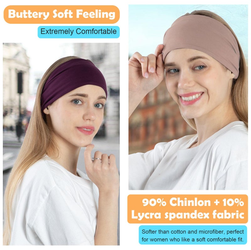 RITOPER 10 Pack Wide Headbands, Workout Yoga Running Boho Hair Wraps, Non-Slip Thick Sweat Bands for Active Women - Image 3