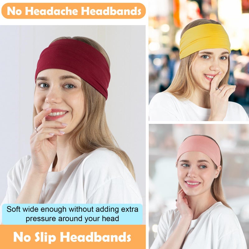 RITOPER 10 Pack Wide Headbands, Workout Yoga Running Boho Hair Wraps, Non-Slip Thick Sweat Bands for Active Women - Image 2