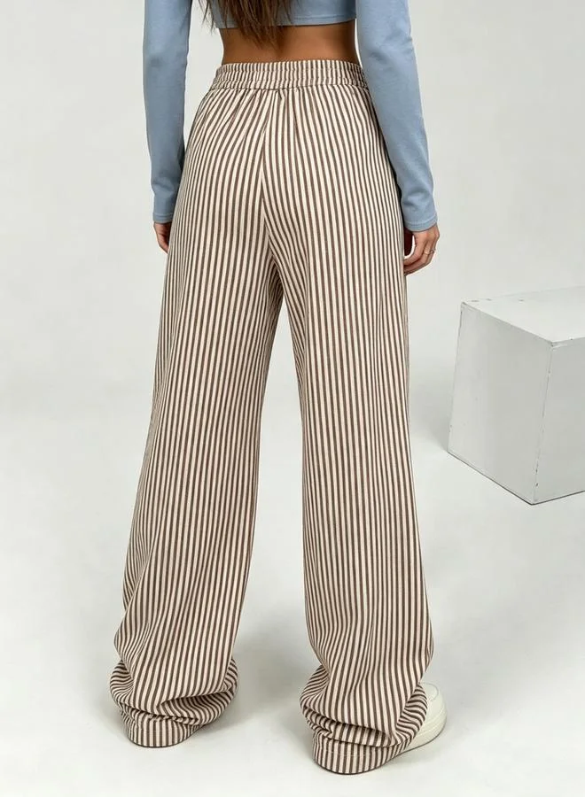 Take Two Brown Striped Wide Leg Trousers