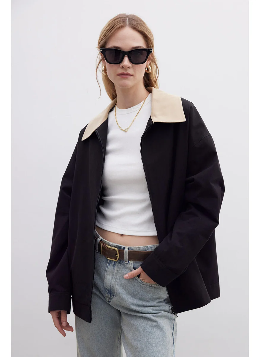 Manuka Contrast Collar Gabardine Jacket Black
