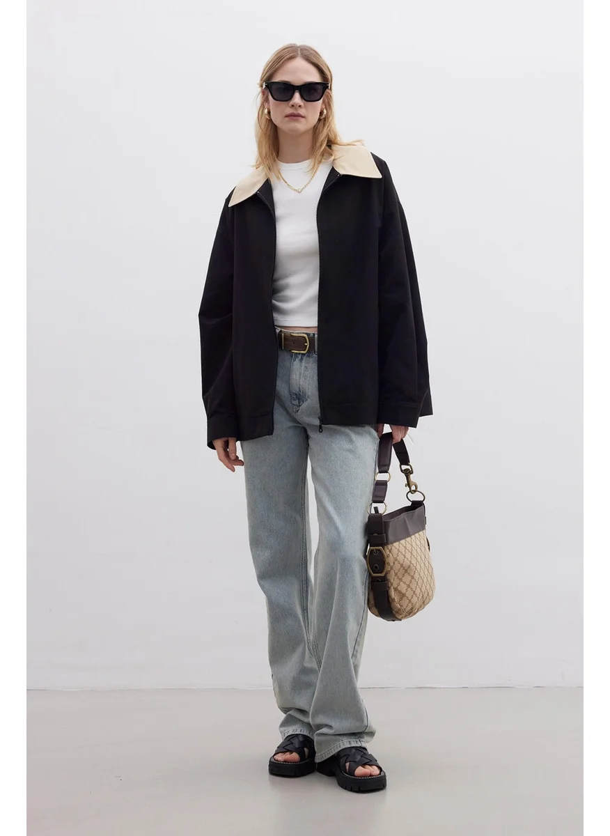 Manuka Contrast Collar Gabardine Jacket Black
