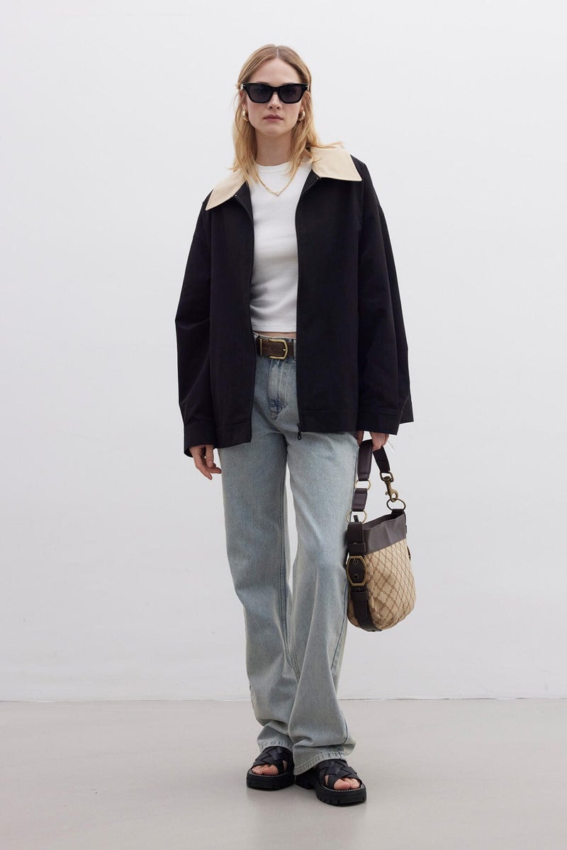 Manuka Contrast Collar Gabardine Jacket Black  - Image 5