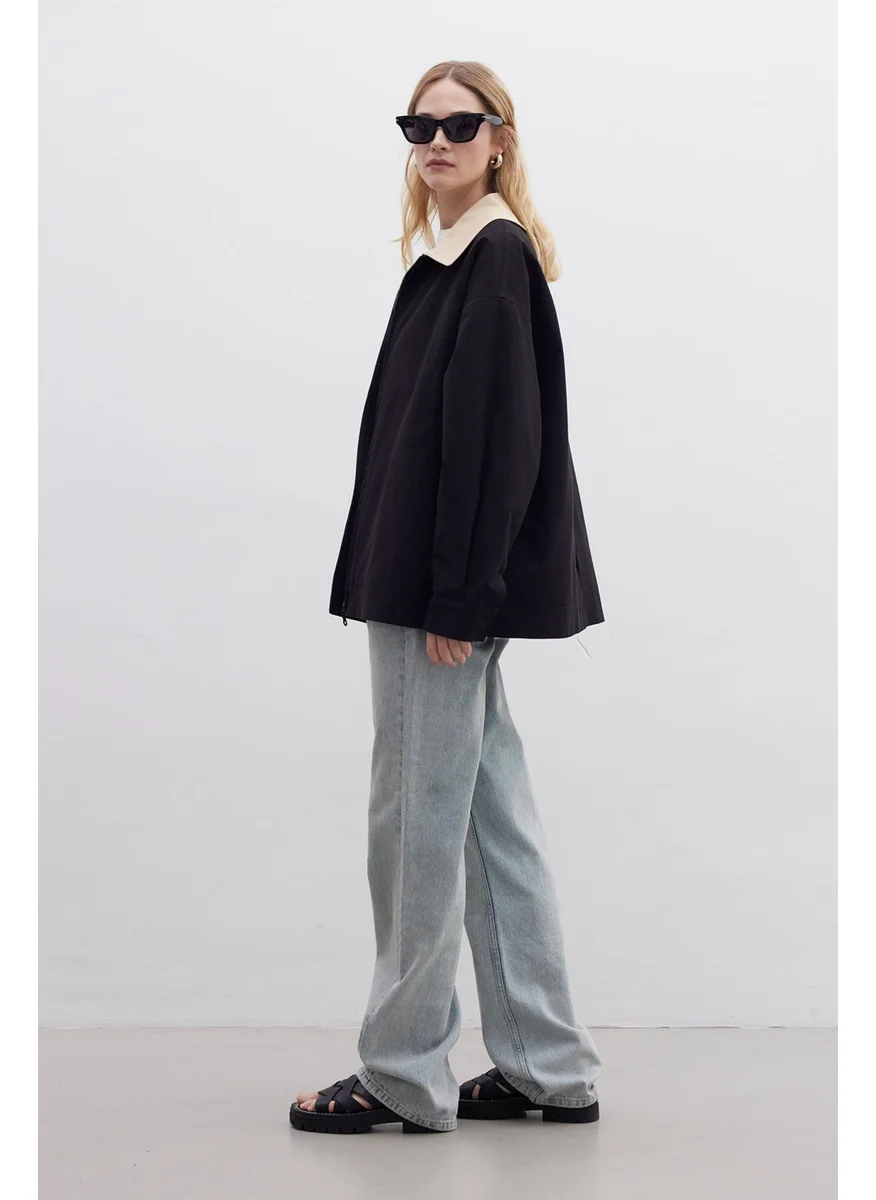 Manuka Contrast Collar Gabardine Jacket Black