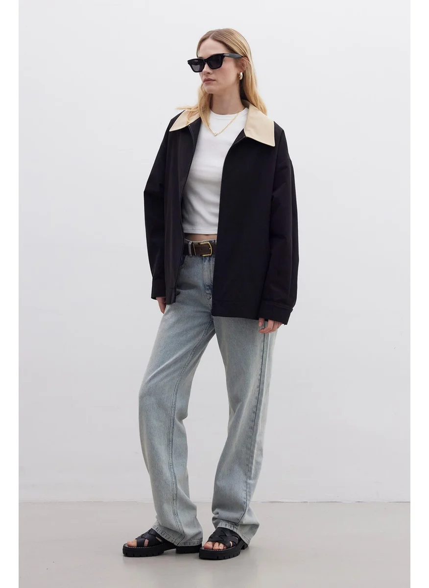 Manuka Contrast Collar Gabardine Jacket Black
