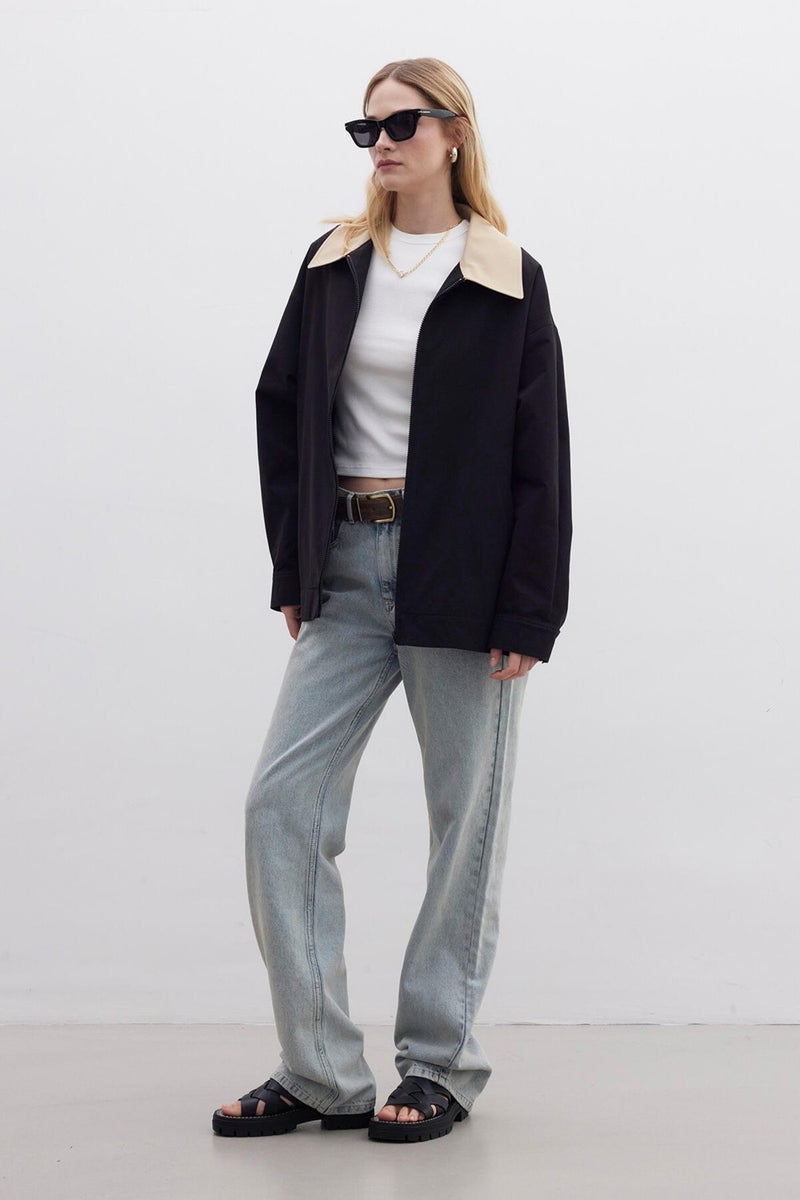 Manuka Contrast Collar Gabardine Jacket Black  - Image 4