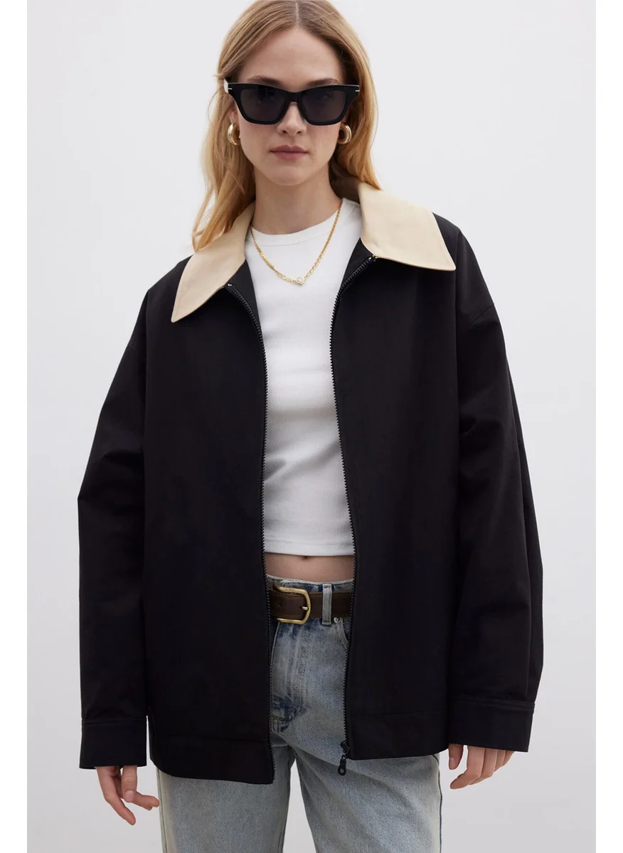 Manuka Contrast Collar Gabardine Jacket Black