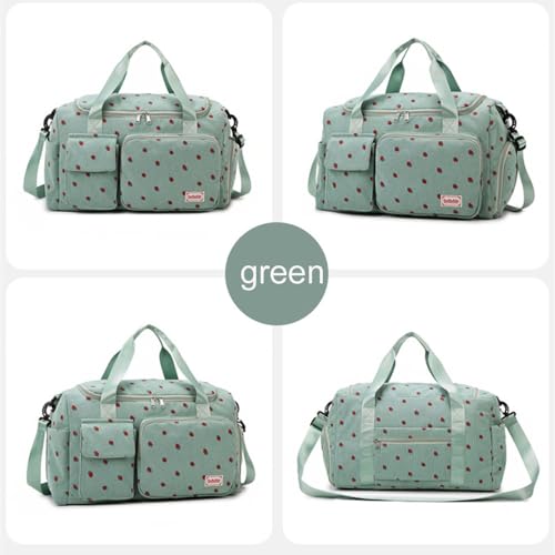 Aikelai Strawberry Duffel Bag for GirlsCorduroy Gym Bag with Shoe Compartment Wet PocketCute Travel Weekend Overnight Dance Bag for Teens green - Image 3