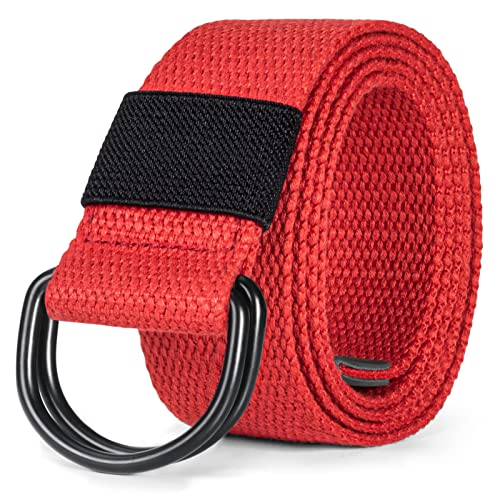 maikun Mens & Womens Canvas Belt with Black D-ring 1 1/2" Wide, Cloth Red Belt for Men, Length 110cm - Image 1