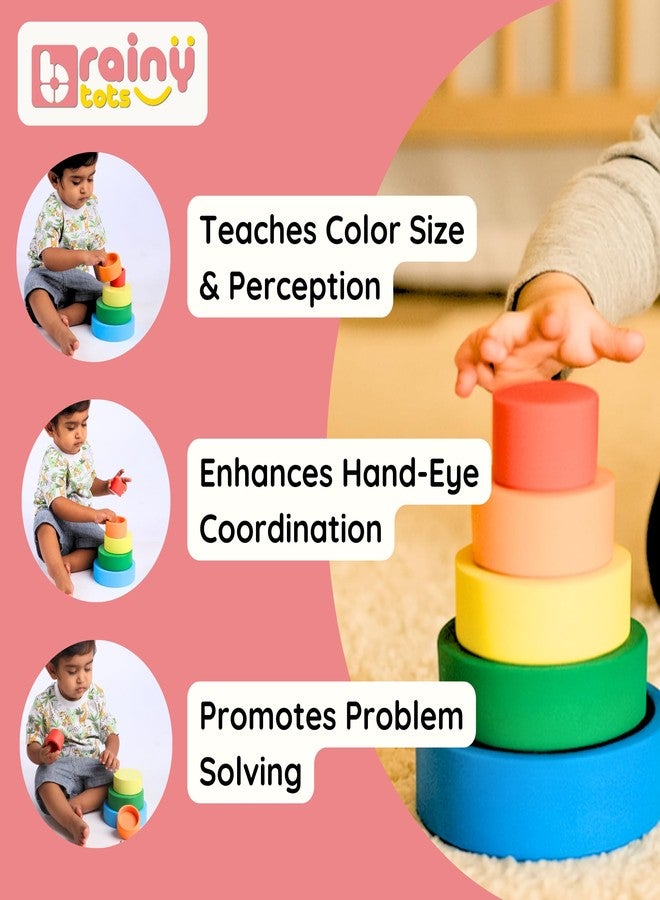 Brainytots Colorful Wooden Nesting Bowls | Montessori Stacking Toy for Kids to Improve Spatial Awareness and Coordination Skills - Image 3