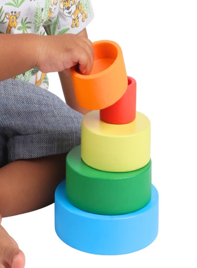 Brainytots Colorful Wooden Nesting Bowls | Montessori Stacking Toy for Kids to Improve Spatial Awareness and Coordination Skills - Image 1