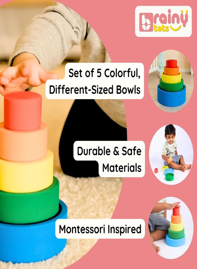 Brainytots Colorful Wooden Nesting Bowls | Montessori Stacking Toy for Kids to Improve Spatial Awareness and Coordination Skills - Image 5
