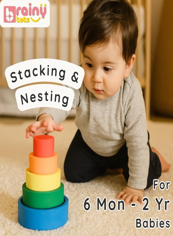 Brainytots Colorful Wooden Nesting Bowls | Montessori Stacking Toy for Kids to Improve Spatial Awareness and Coordination Skills - Image 2