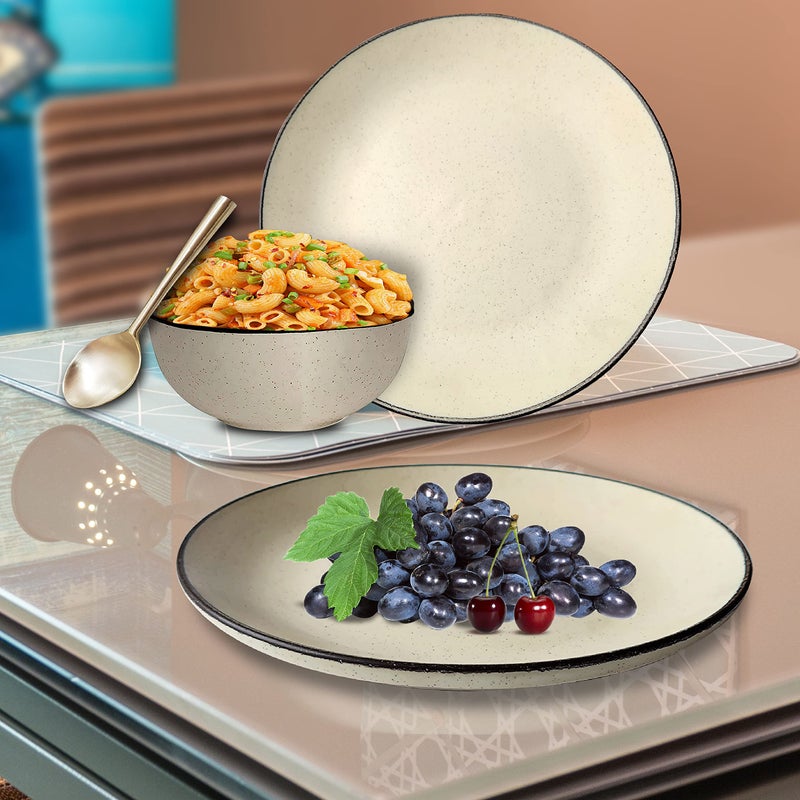 Pure Source India Ceramic Dinner Plate with Bowl Set of 2 Pieces (Ivory White Dotted, 10 inches) - Image 2