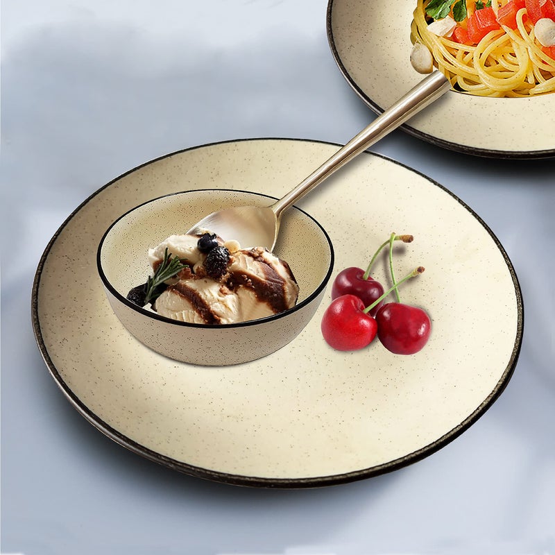 Pure Source India Ceramic Dinner Plate with Bowl Set of 2 Pieces (Ivory White Dotted, 10 inches) - Image 3