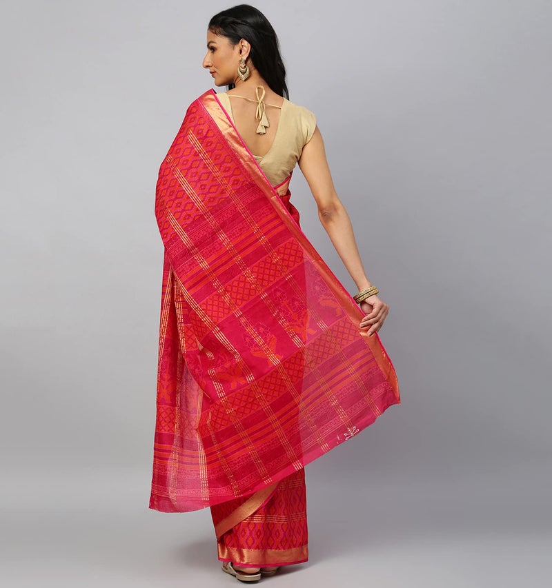 RATAN Pure Cotton Printed Mul Mul Saree for Women without Blouse Piece (BLR-2102_Red) - Image 2