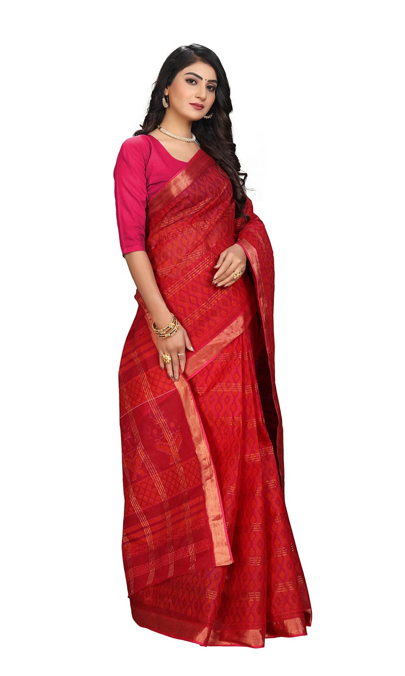 RATAN Pure Cotton Printed Mul Mul Saree for Women without Blouse Piece (BLR-2102_Red) - Image 5