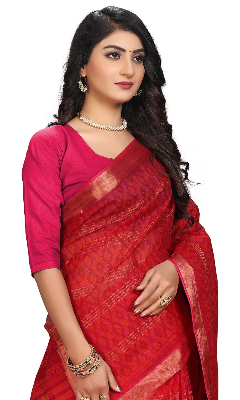 RATAN Pure Cotton Printed Mul Mul Saree for Women without Blouse Piece (BLR-2102_Red) - Image 4