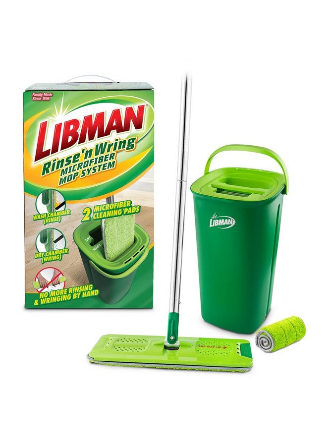 Libman Libman Rinse 'n Wring Mop and Bucket System | Microfiber Floor Mop | Hardwood Floor Cleaner | Wet & Dry Mop | Clean & Dirty Water Chambers | Power Blades | 2 Total Microfiber Pads,Green  - Image 1