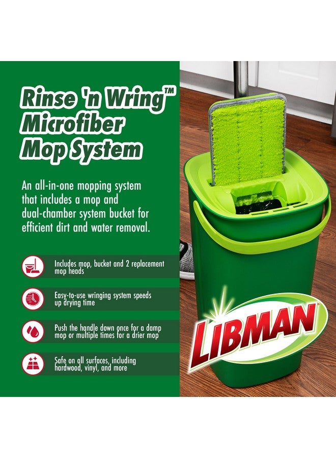 Libman Libman Rinse 'n Wring Mop and Bucket System | Microfiber Floor Mop | Hardwood Floor Cleaner | Wet & Dry Mop | Clean & Dirty Water Chambers | Power Blades | 2 Total Microfiber Pads,Green  - Image 2