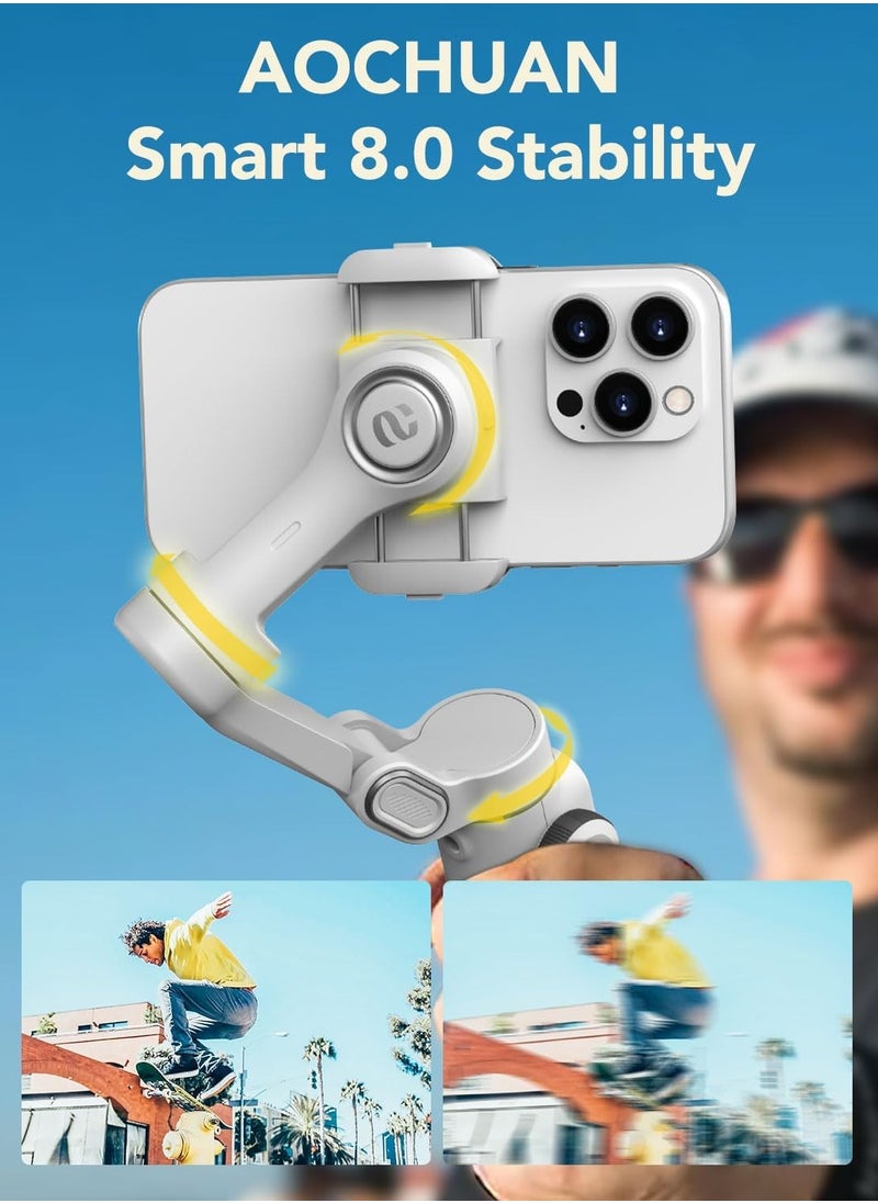 AOCHUAN Smart X2 3-axis smartphone gimbal stabilizer, built-in 20 cm extension rod, portable tripod, 360° rotation shooting, video recording  - Image 3