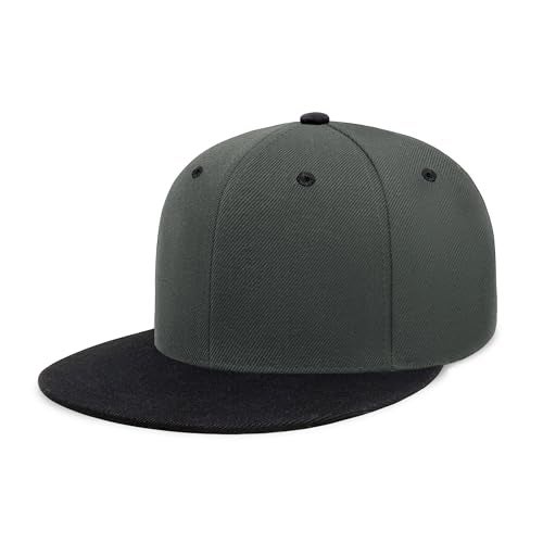 CHOK.LIDS Flat Bill Visor Classic Snapback Hat Blank Adjustable Brim High Top End Trendy Color Style Plain Tone Baseball Cap (Charcoal/Black) - Image 1