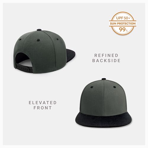 CHOK.LIDS Flat Bill Visor Classic Snapback Hat Blank Adjustable Brim High Top End Trendy Color Style Plain Tone Baseball Cap (Charcoal/Black) - Image 2