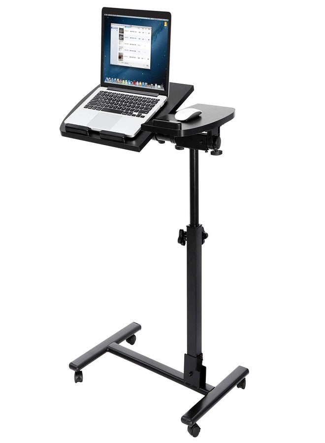 Smartxchoices Mobile Laptop Desk Angle Height Adjustable Laptop Stand Rolling Desk Cart with Wheels, Laptop Desk Table, Computer Holder w/Side Table and Casters - 180° Tilt 360° Swivel - Image 1